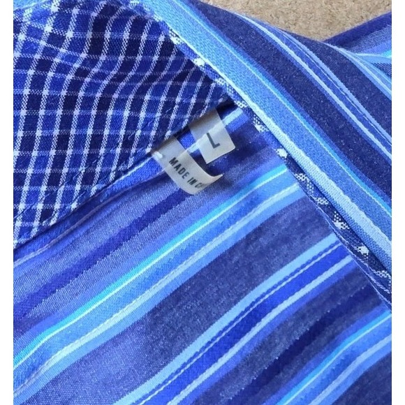 Bugatchi Shirt Large Shaped Fit BLUE Striped Flip Cuff Button Up Long Sleeve Men - Picture 3 of 11